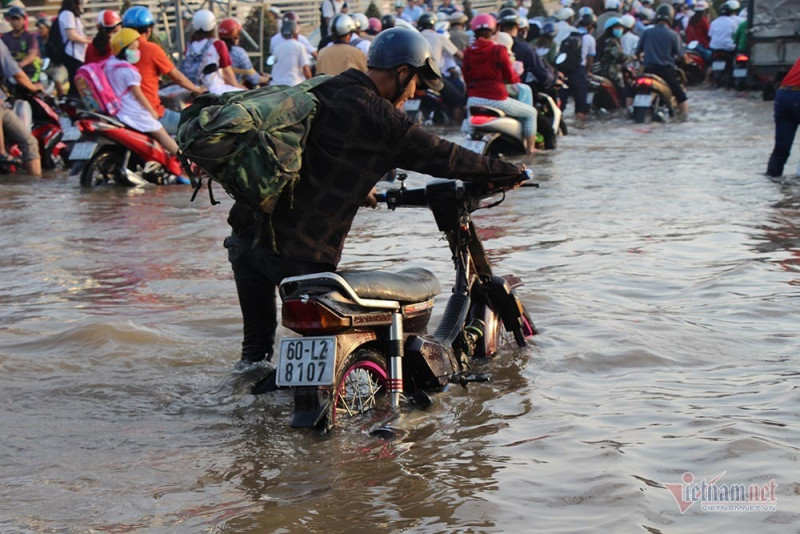 Đưa con đi học từ 5 rưỡi sáng, người Cần Thơ ngao ngán bơi trong biển nước